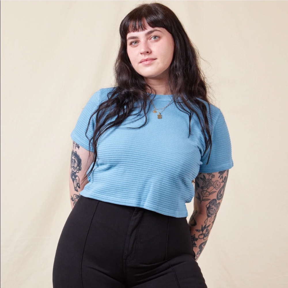 Big Bud Press Cropped Honeycomb Tee in Baby Blue